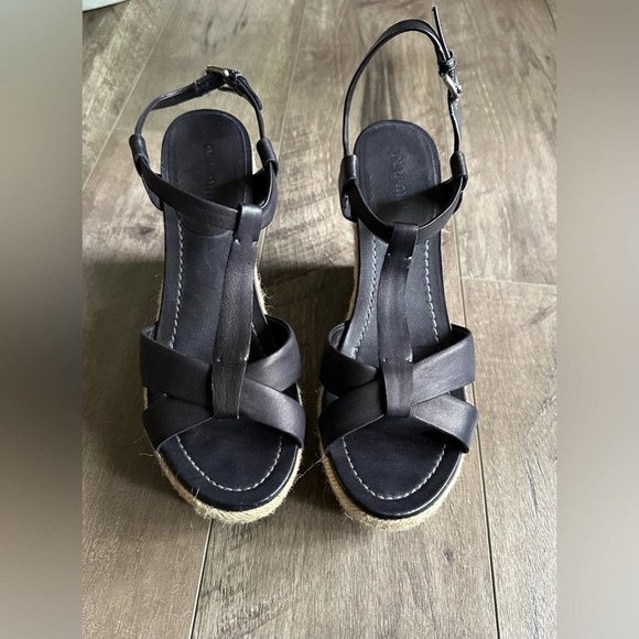 Miu Miu Wedge Espadrille Sandals Black 40 - Picture 4 of 5